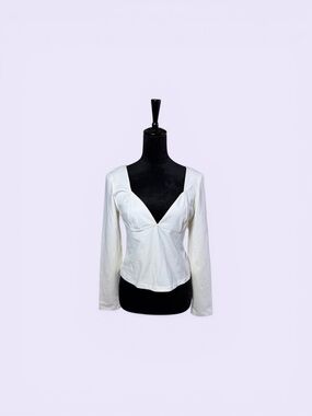 NWT Free People White Plunge V-Neck Long Sleeve Top